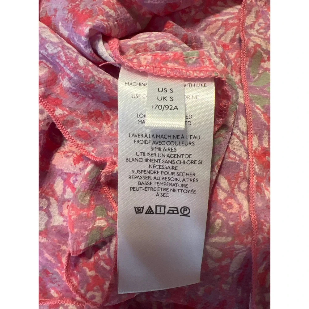 Free People Women's Small Dress Pink Floral Tiered Ruffle Boho Long Sleeve Midi